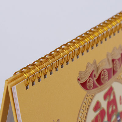 Sello caliente espiral clásico lindo de la hoja del material y del oro del papel de arte del calendario de escritorio