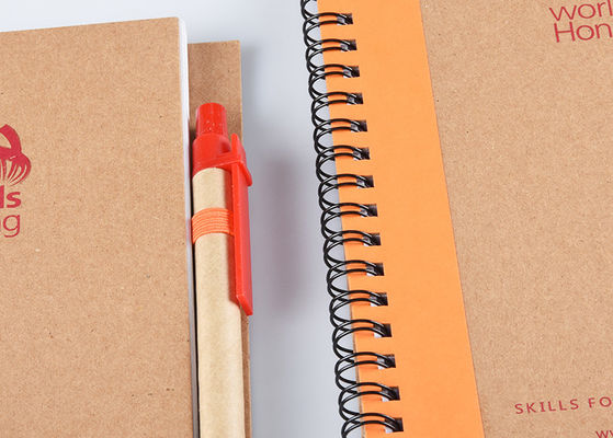 Cuaderno llano de la cubierta suave de Kraft con el espiral/Y - atascamiento de O y sistema de la pluma de bola