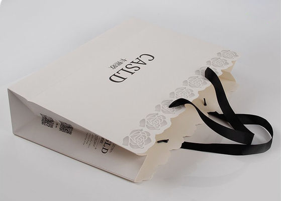 Bolsas de papel personalizadas impresión del corte del laser, bolsos llanos del regalo de la cinta grosgrain