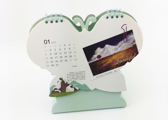 Forma mensual única modificada para requisitos particulares de la mariposa del calendario de escritorio de oficina con el soporte